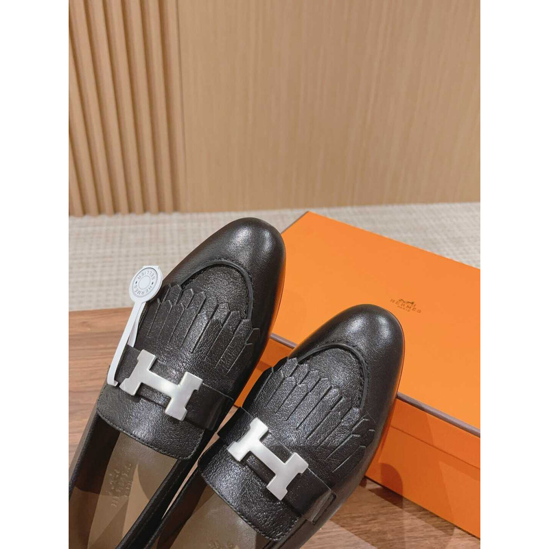H**mes goatskin womens royal loafers black