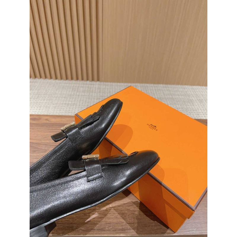 H**mes goatskin womens royal loafers black