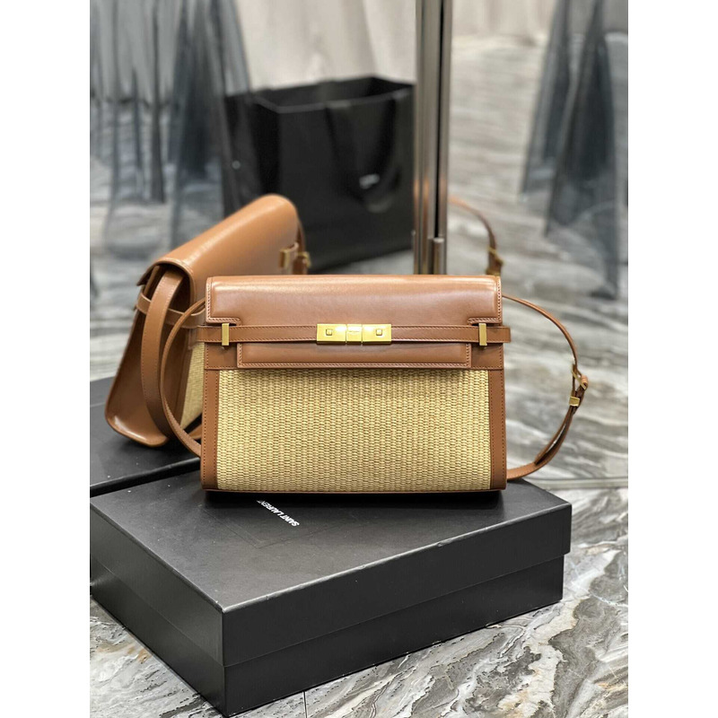 Saint Laurent Manhattan Leather Shoulder Bag Brown And Beige
