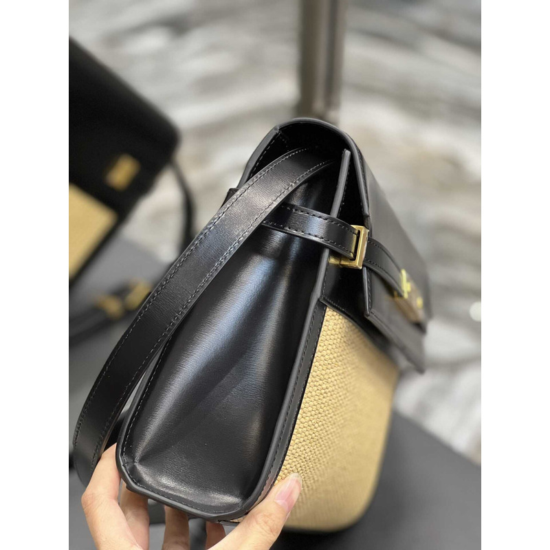 Saint Laurent Manhattan Leather Shoulder Bag Black And Beige