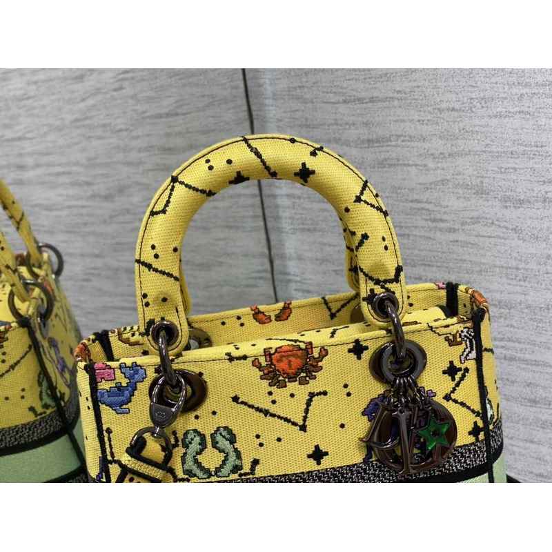 D*or medium lady d-lite bag embroidery yellow multicolor