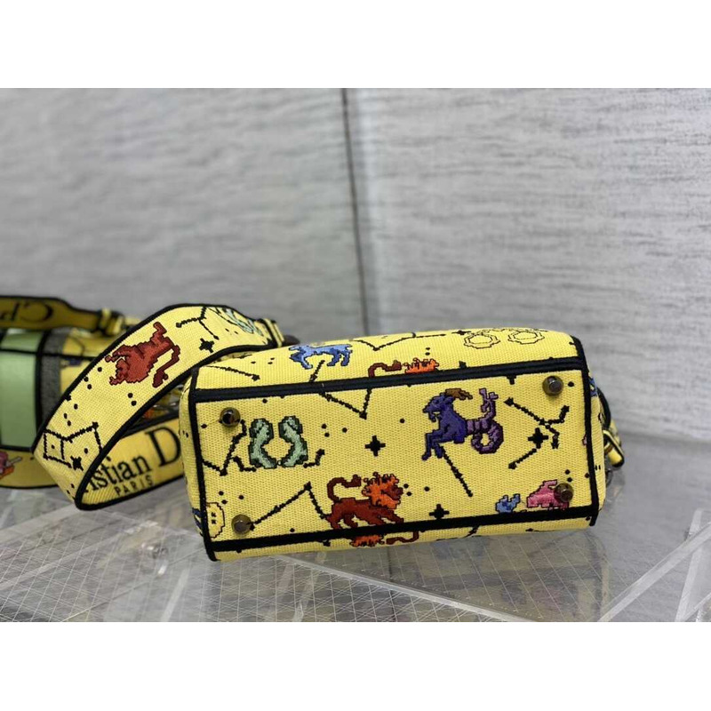 D*or medium lady d-lite bag embroidery yellow multicolor