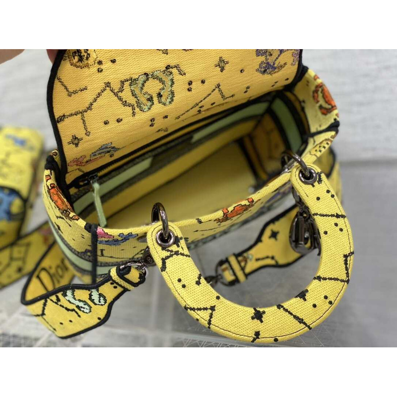 D*or medium lady d-lite bag embroidery yellow multicolor