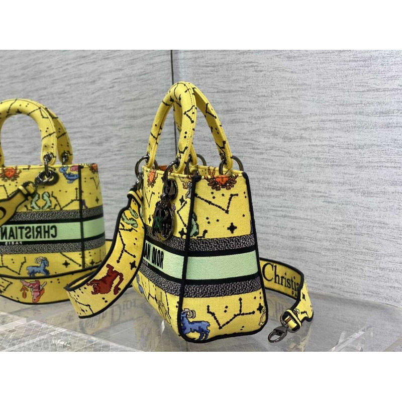 D*or medium lady d-lite bag embroidery yellow multicolor