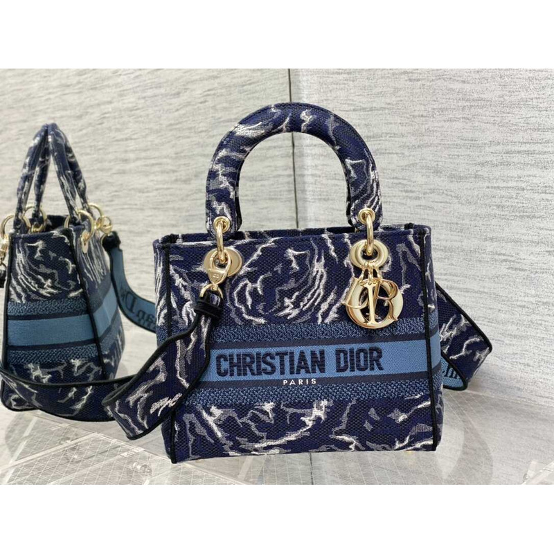 D*or medium lady d-lite bag embroidery blue multicolor