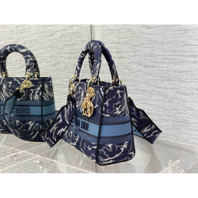 D*or medium lady d-lite bag embroidery blue multicolor