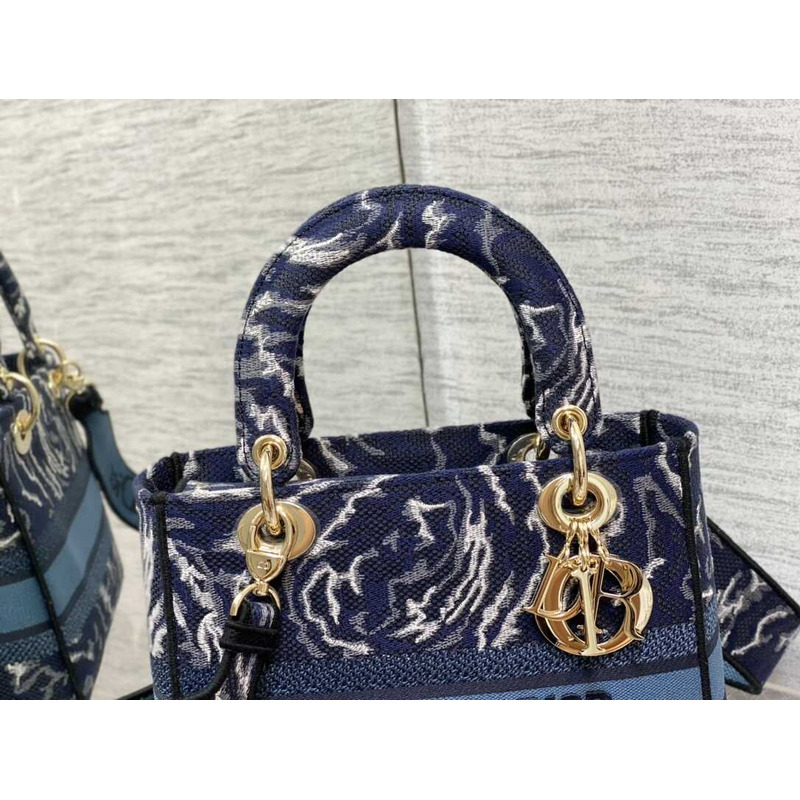 D*or medium lady d-lite bag embroidery blue multicolor