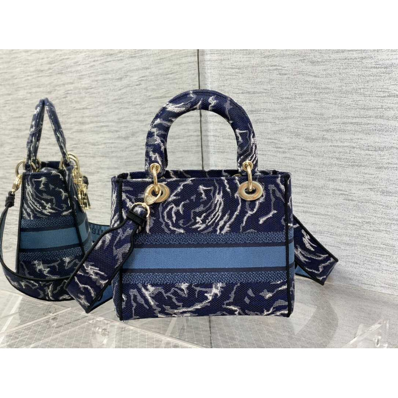 D*or medium lady d-lite bag embroidery blue multicolor