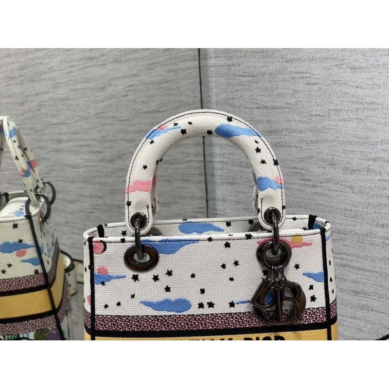 D*or medium lady d-lite bag embroidery white multicolor