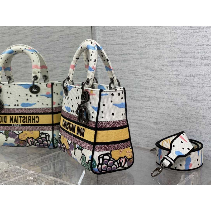 D*or medium lady d-lite bag embroidery white multicolor
