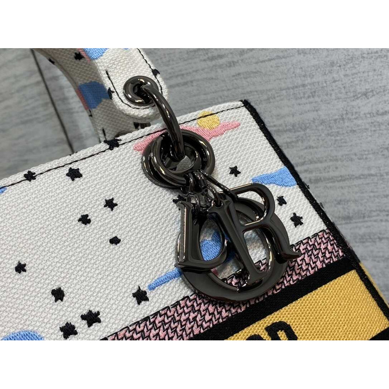 D*or medium lady d-lite bag embroidery white multicolor