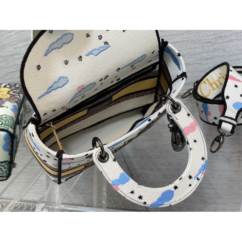 D*or medium lady d-lite bag embroidery white multicolor