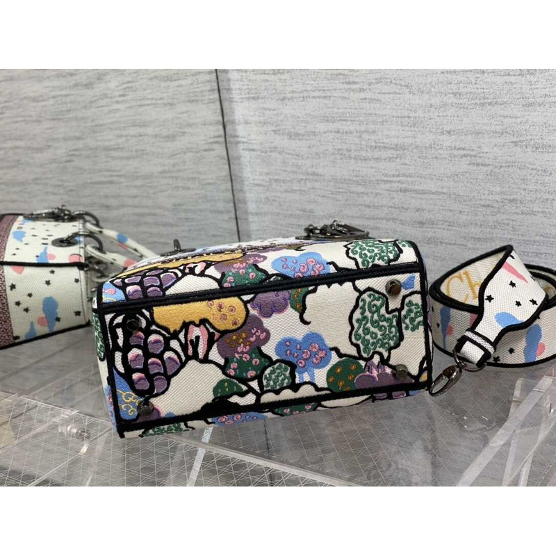 D*or medium lady d-lite bag embroidery white multicolor