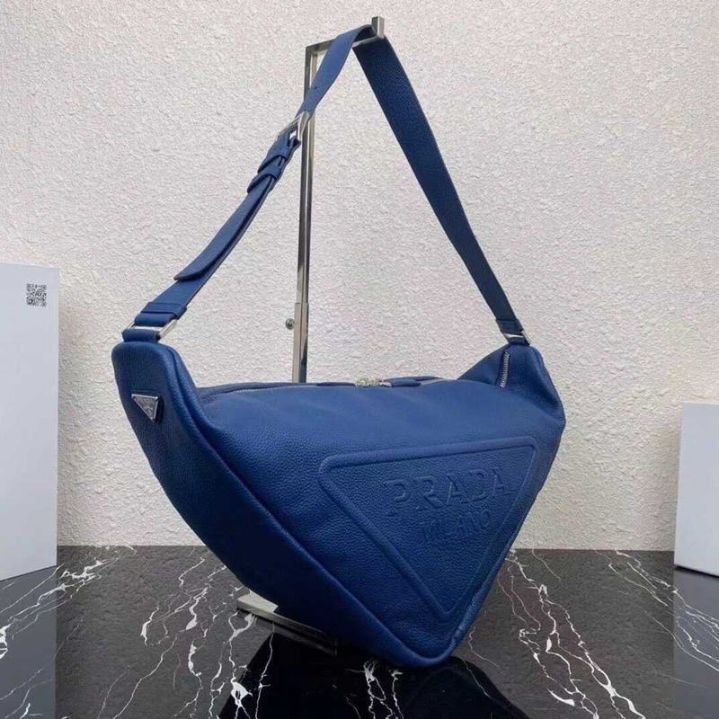 Pra*a pre-owned triangle logo embossed shoulder bag blue