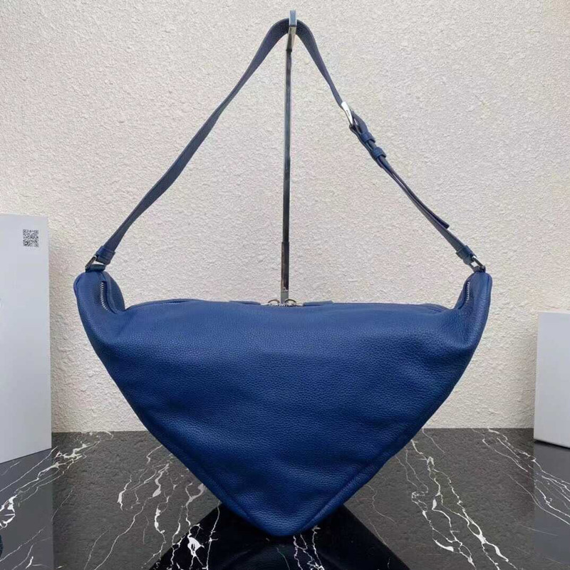 Pra*a pre-owned triangle logo embossed shoulder bag blue