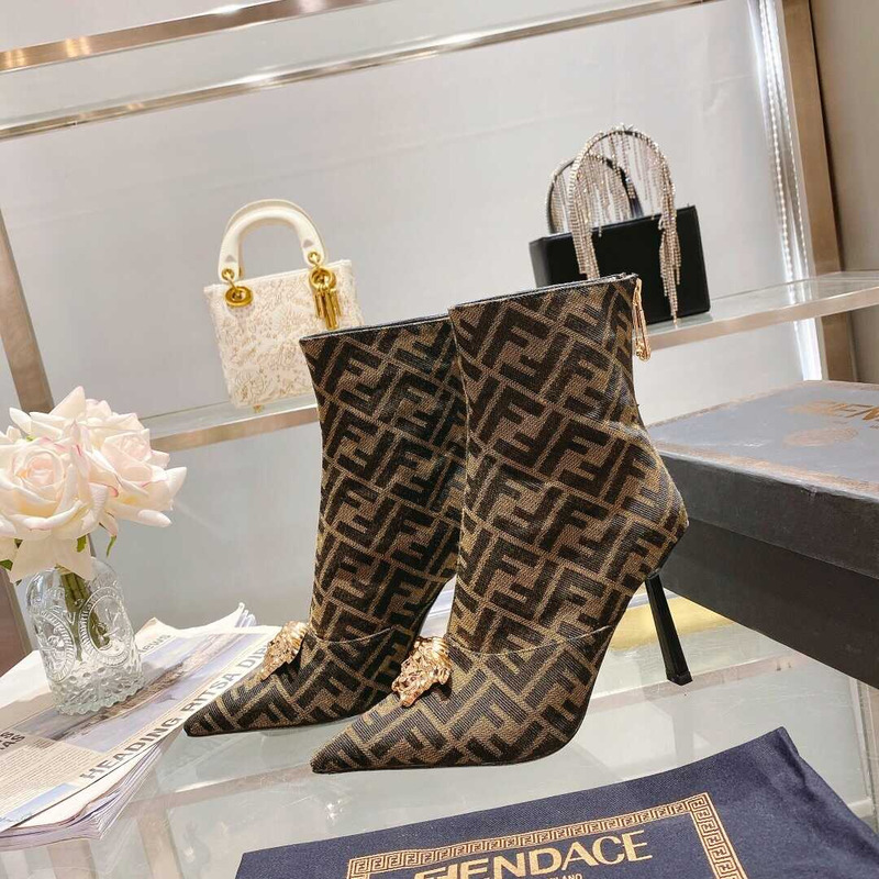 F**di fendace ff jacquard ankle boots brown