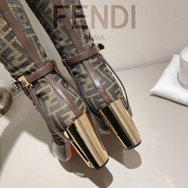 F**di delfina brown leather high heel boots