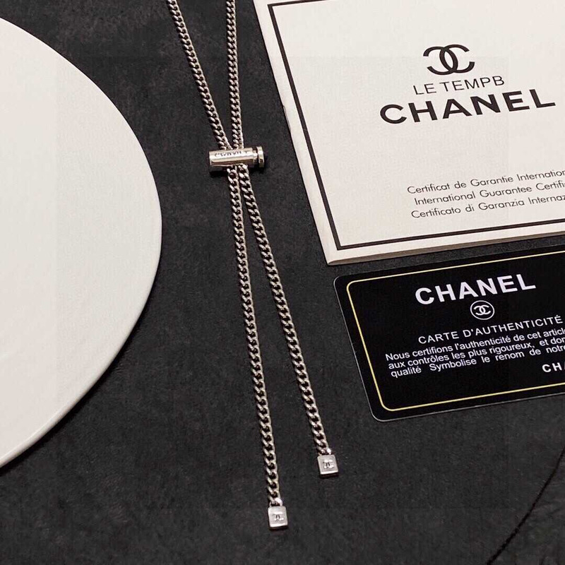 Ch*el cc long pendant necklace silver