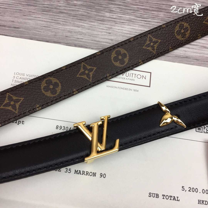 l**is V*t*n 20mm leather belt gold lv buckle black