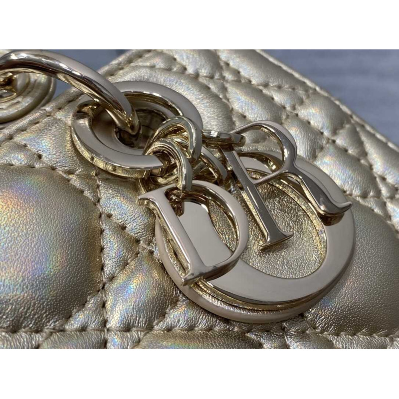 d*or lady d-joy S*per mini bag sheepskin champagne gold