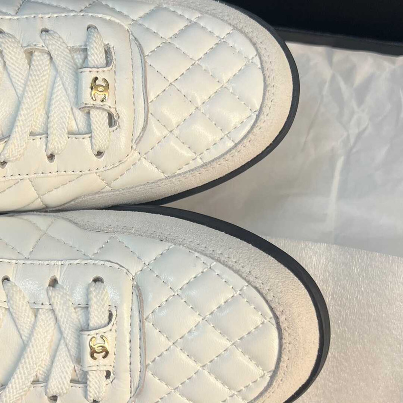Ch*el calfskin & suede calfskin sneakers white