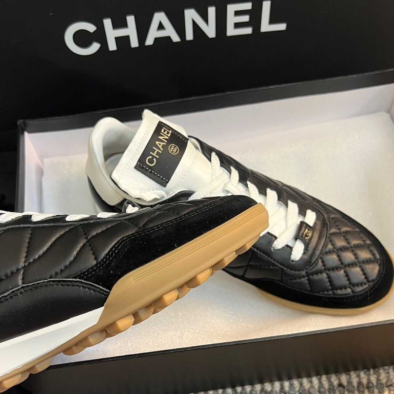 Ch*el calfskin & suede calfskin sneakers black