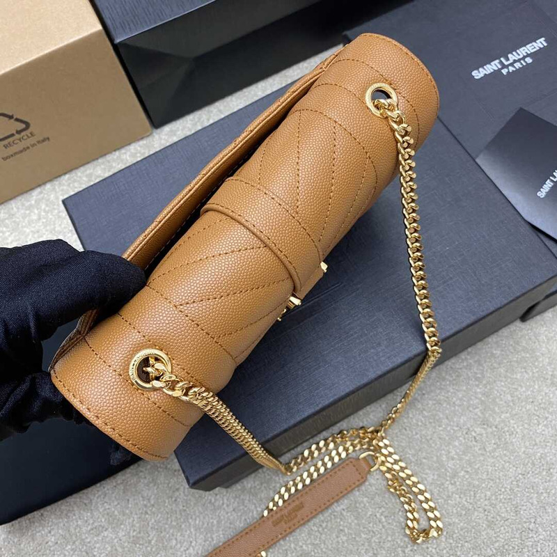 Saint Laurent Envelope Small In Quilted Grain De Pouder Embossed Leather Flap Dark Naturel