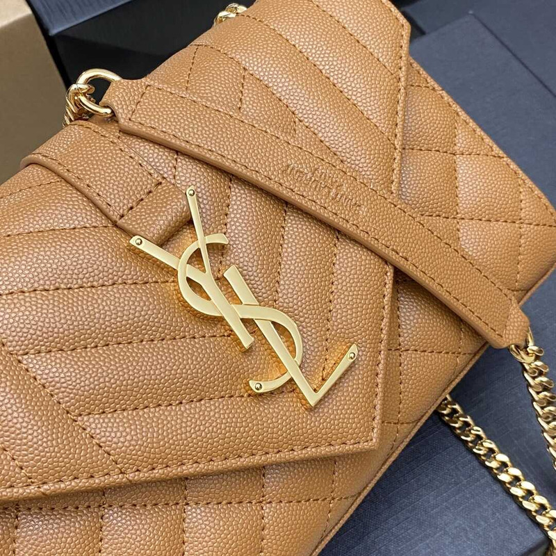 Saint Laurent Envelope Small In Quilted Grain De Pouder Embossed Leather Flap Dark Naturel
