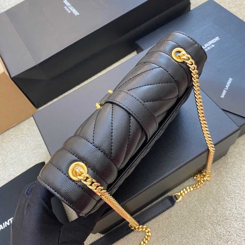 Saint Laurent Envelope Small In Quilted Grain De Pouder Embossed Leather Flap Black