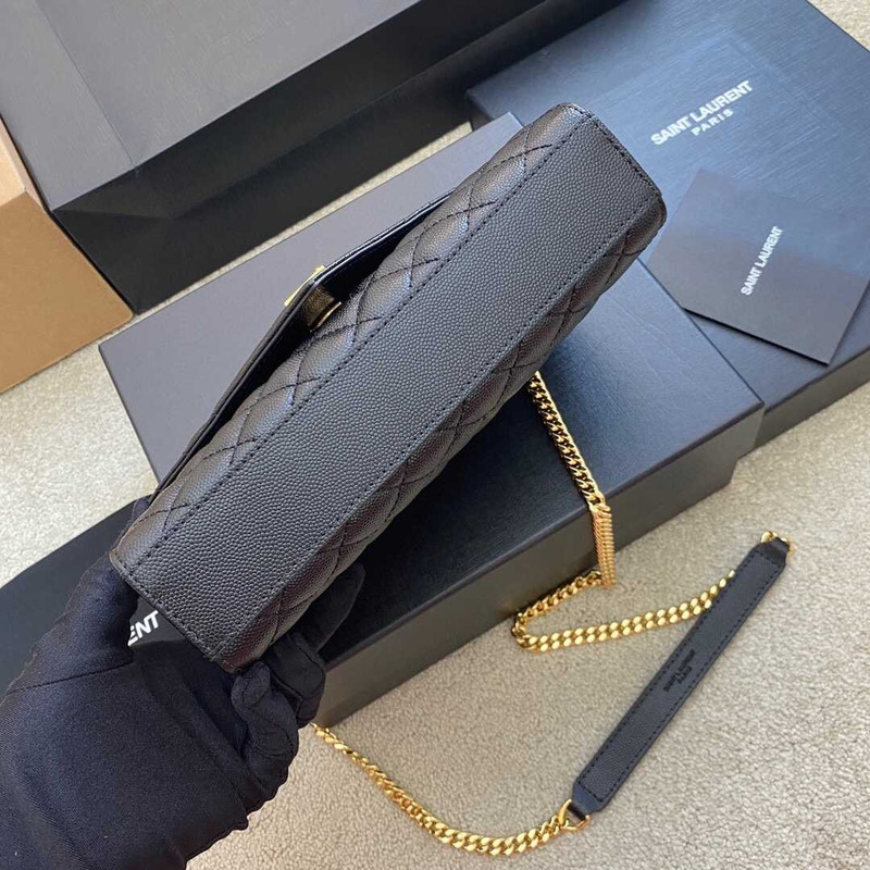 Saint Laurent Envelope Small In Quilted Grain De Pouder Embossed Leather Flap Black