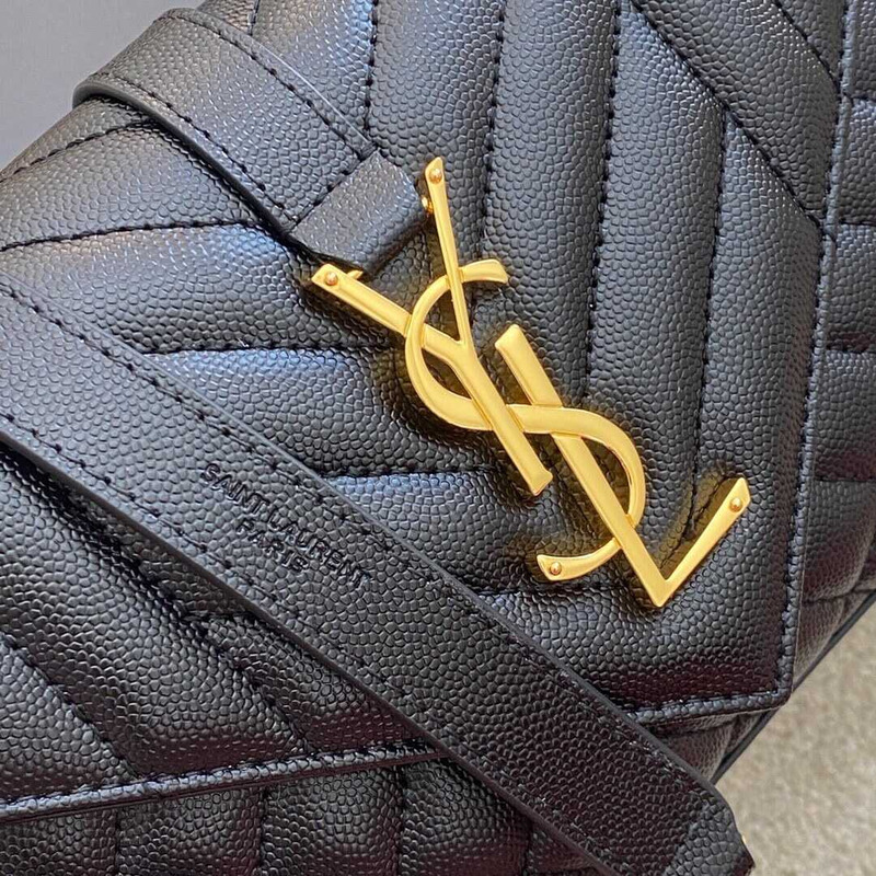 Saint Laurent Envelope Small In Quilted Grain De Pouder Embossed Leather Flap Black