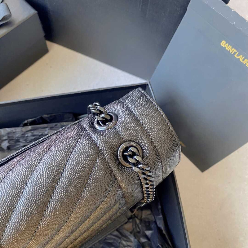 Saint Laurent Envelope Large Bag IN Grained Quiled Leather Black