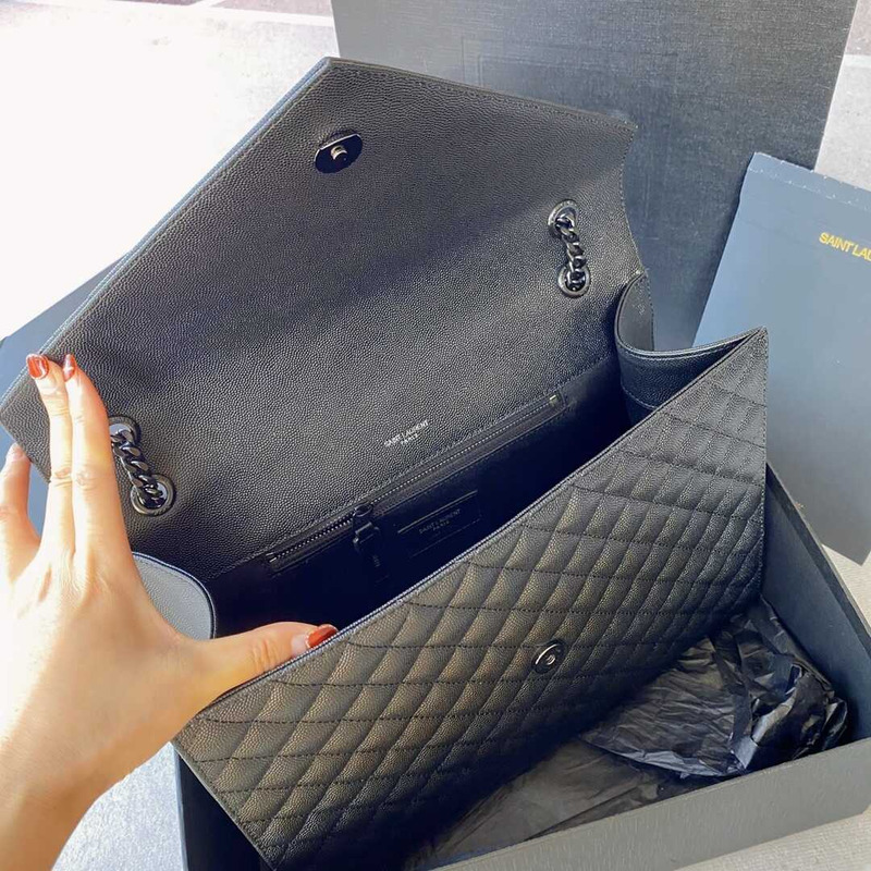 Saint Laurent Envelope Large Bag IN Grained Quiled Leather Black