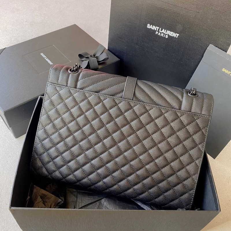 Saint Laurent Envelope Large Bag IN Grained Quiled Leather Black