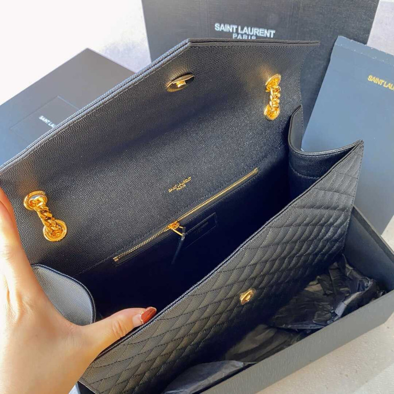 Saint Laurent Envelope Large Bag IN Grained Quiled Leather Black