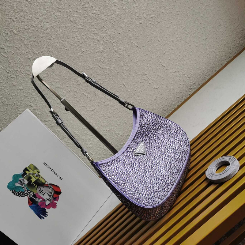 Pra*a cleo satin bag with crystals purple