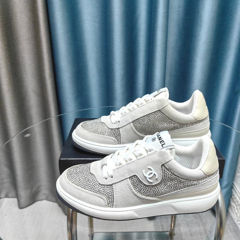 Ch*el cc 23c new silver grey crystals cc logo suede sneakers