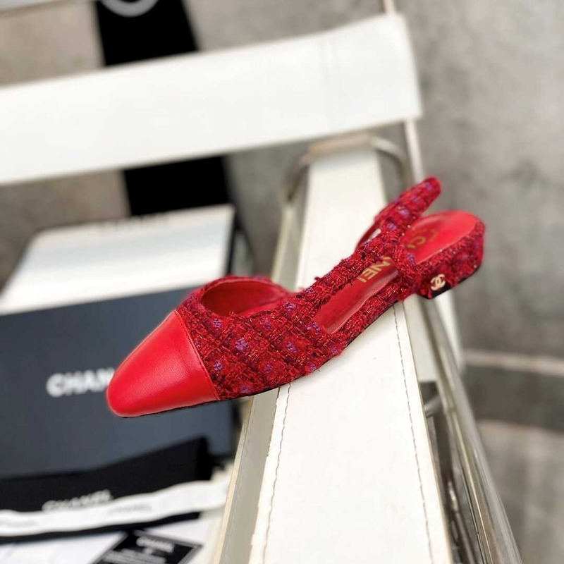 Ch*el wool and cotton tweed slingbacks red