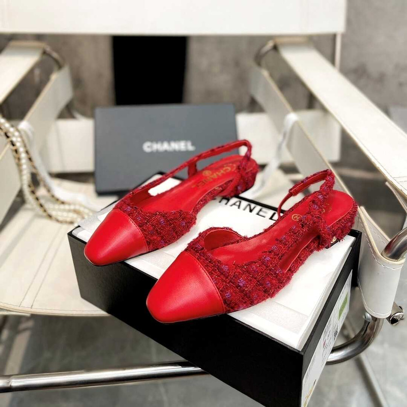 Ch*el wool and cotton tweed slingbacks red