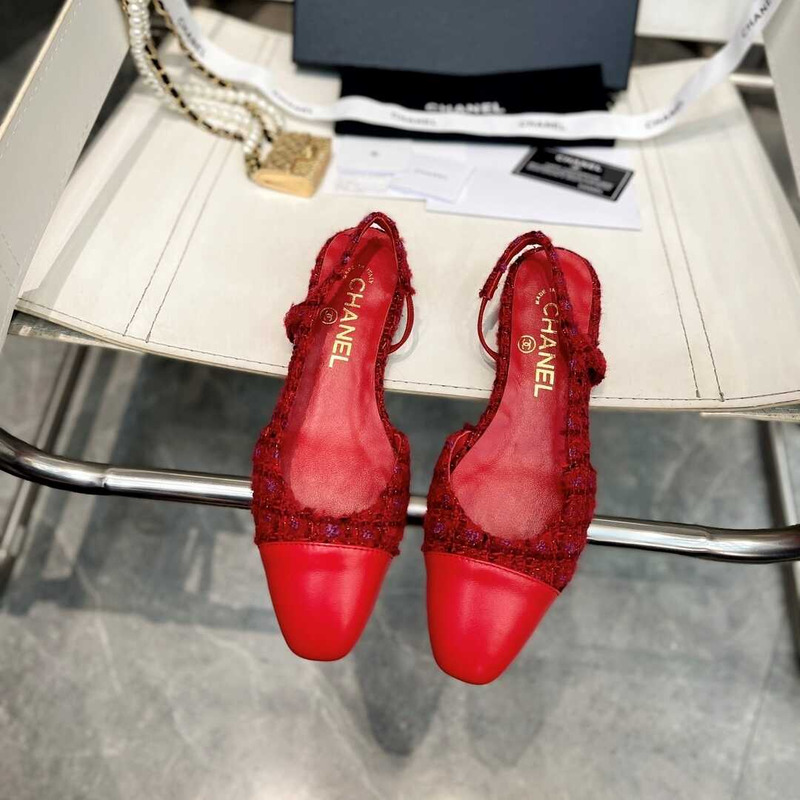 Ch*el wool and cotton tweed slingbacks red
