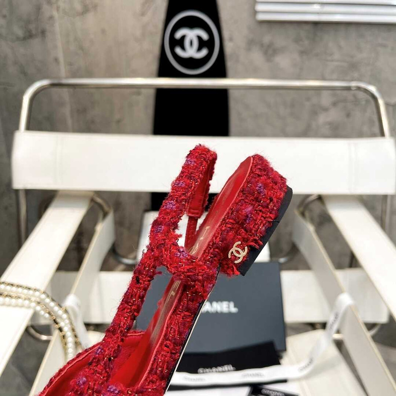 Ch*el wool and cotton tweed slingbacks red