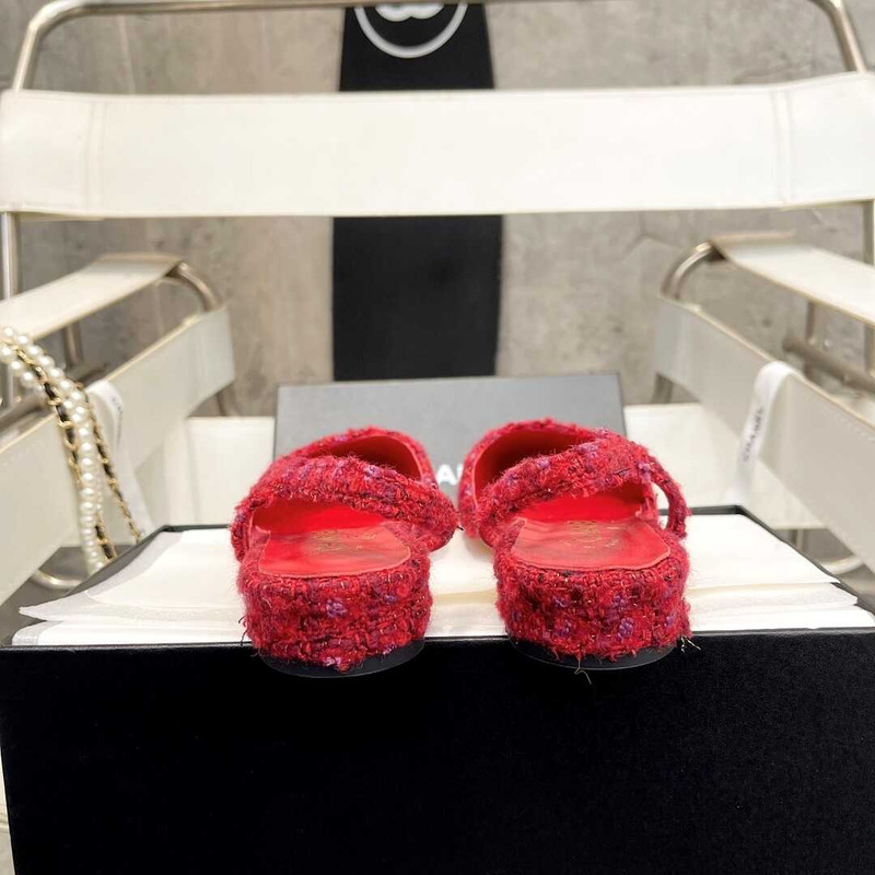 Ch*el wool and cotton tweed slingbacks red