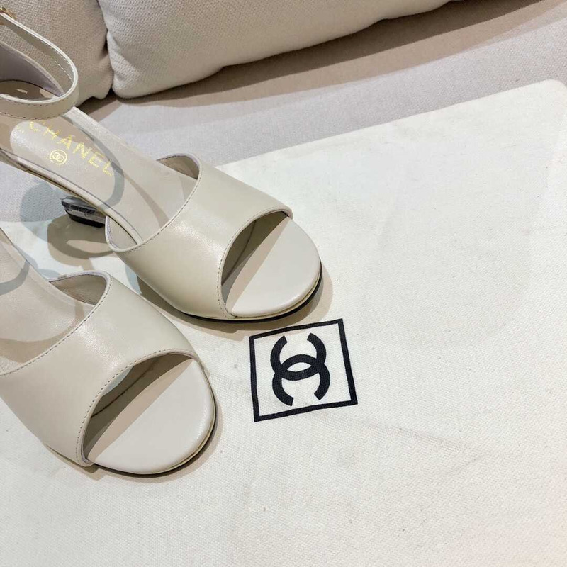 Ch*el toe leather sling grey heels
