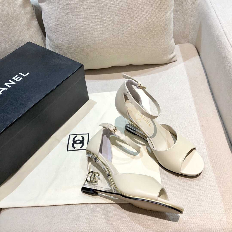 Ch*el toe leather sling grey heels
