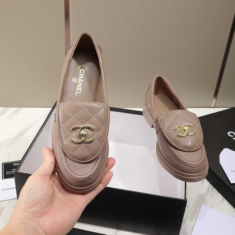 Ch*el lambskin moccasins loafers brown