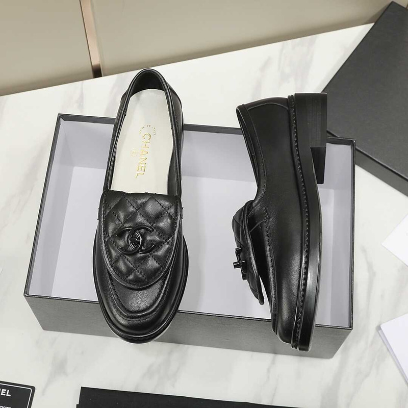 Ch*el lambskin moccasins loafers black