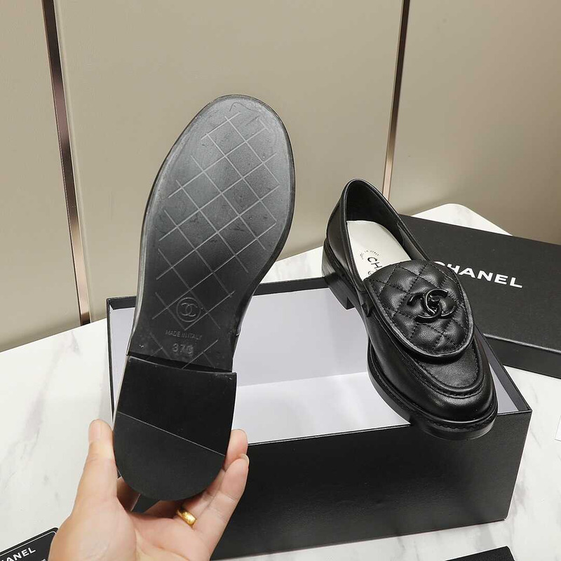 Ch*el lambskin moccasins loafers black