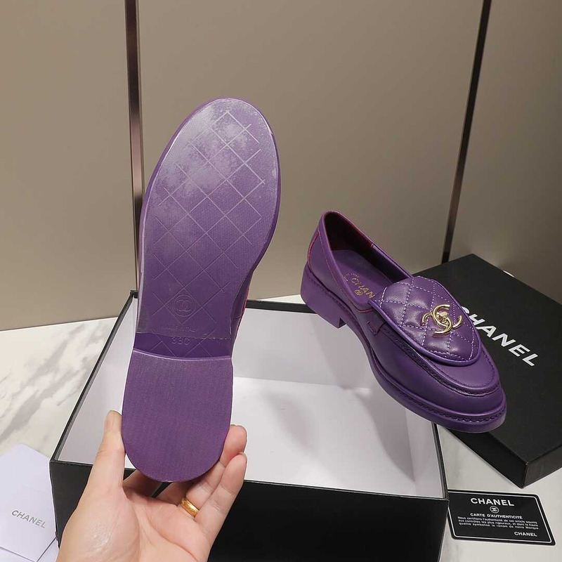 Ch*el lambskin moccasins loafers dark purple