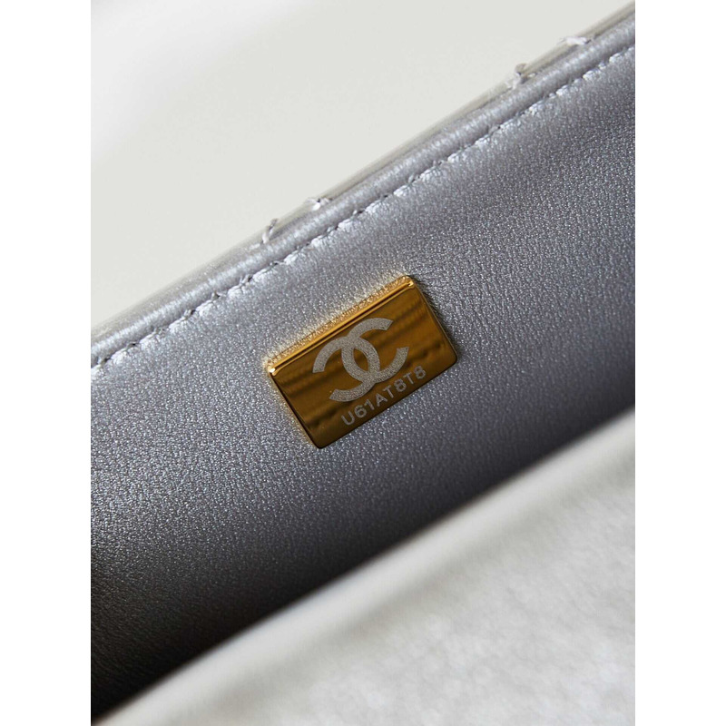 Ch*el mini flap bag & star coin purse metallic mirror calfskin, metallic lambskin & gold-tone metal light silver