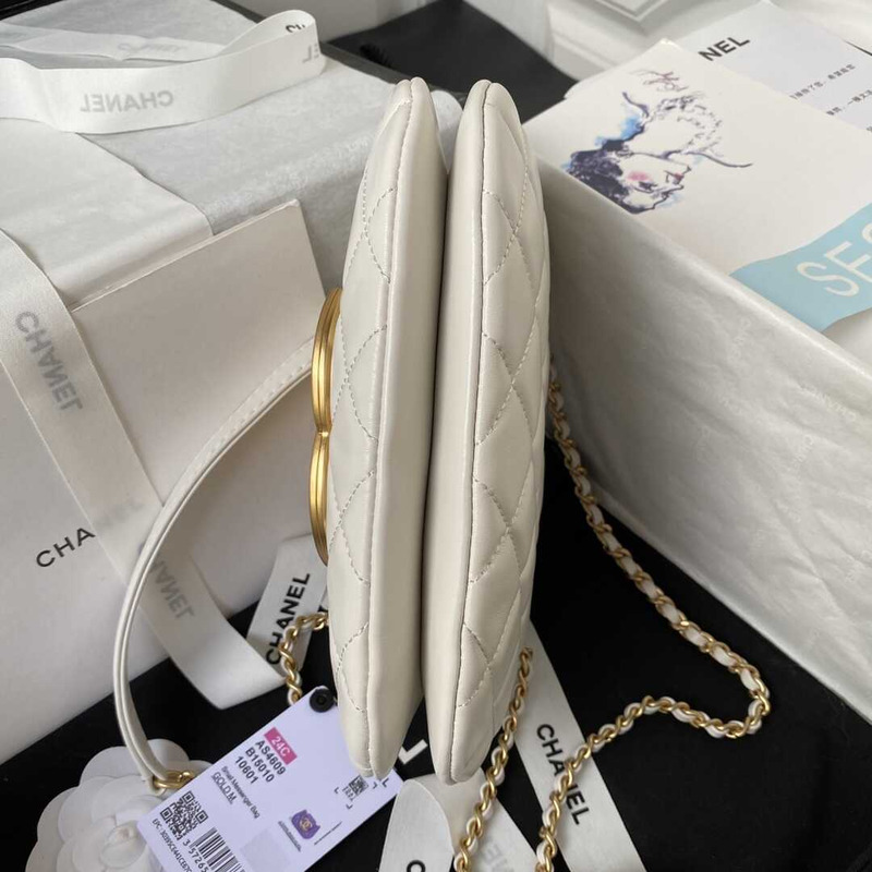 Ch*el small messenger bag lambskin & gold-tone metal white